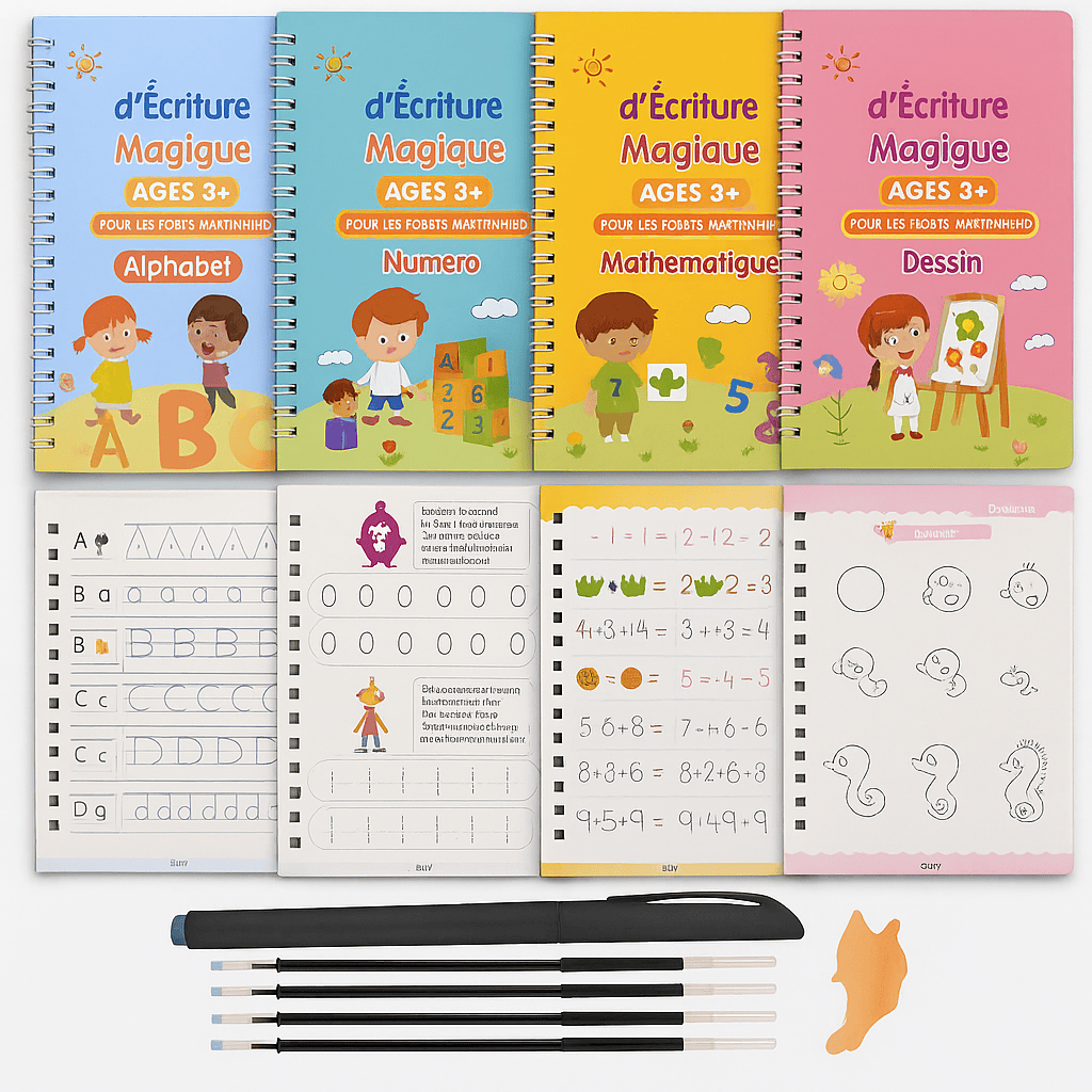 4 Cahiers Magiques 3D Réutilisables📚 + 5 Stylos , L'ultime ultime d'apprentissage pour vos enfants