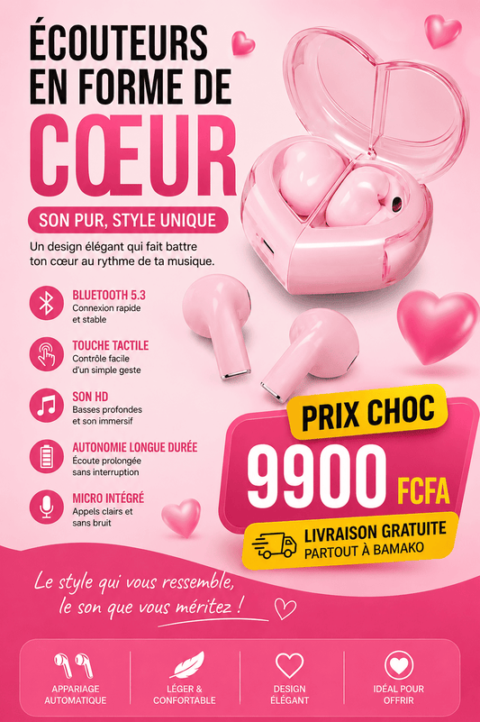 Africa Online Store Nouveau écouteur 2026 en forme de coeur ❤️ Nouveau écouteur 2026 en forme de coeur ❤️