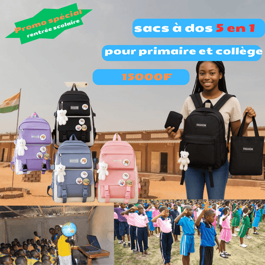🎒 Ensemble Scolaire 5 en 1 – Sac à Dos Multifonction & Accessoires Inclus
